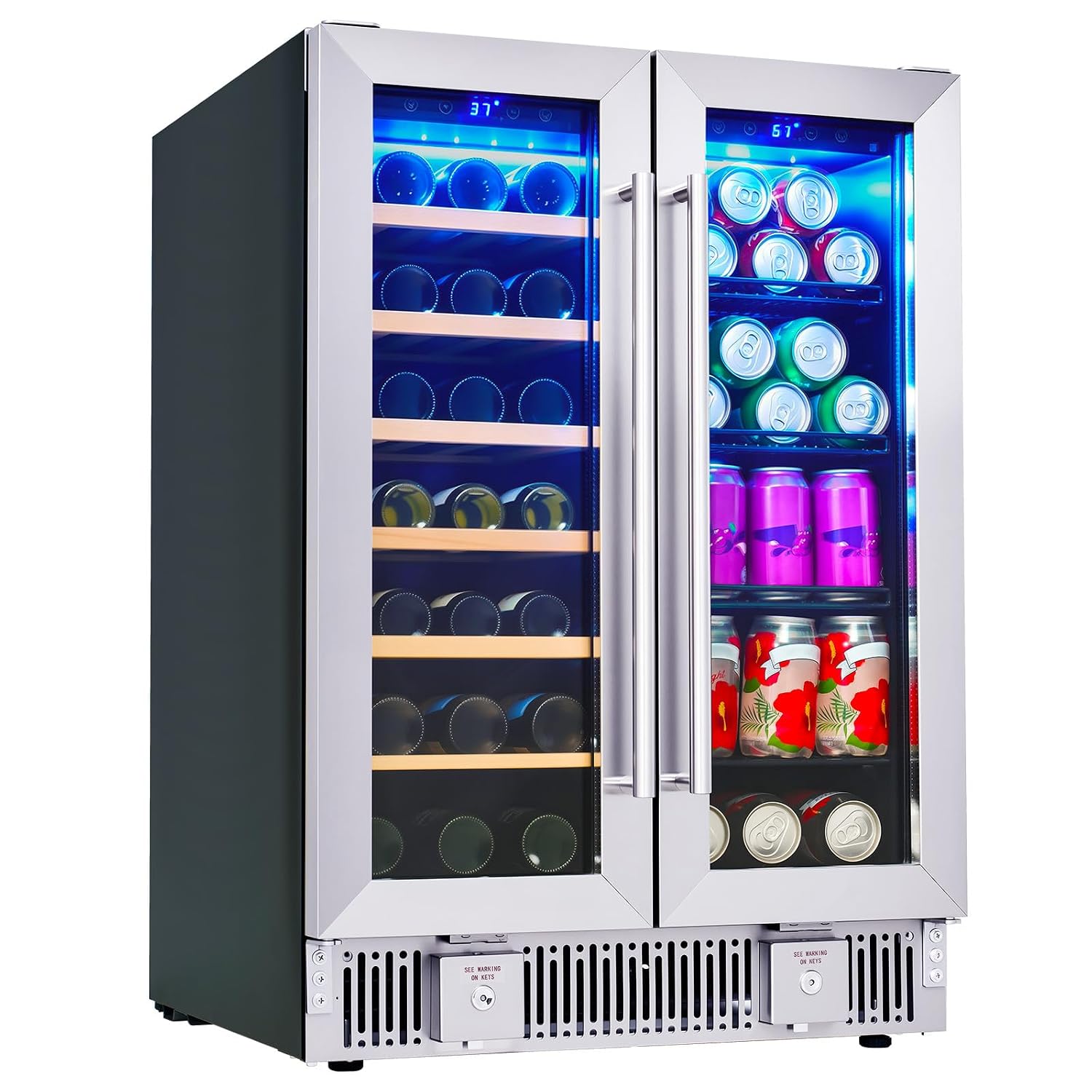 Wine Beer Dual Zone - Getränkekühlschrank, 24-Zoll-Dual-Zone-Wein- und Bierkühlschrank mit Glastür,