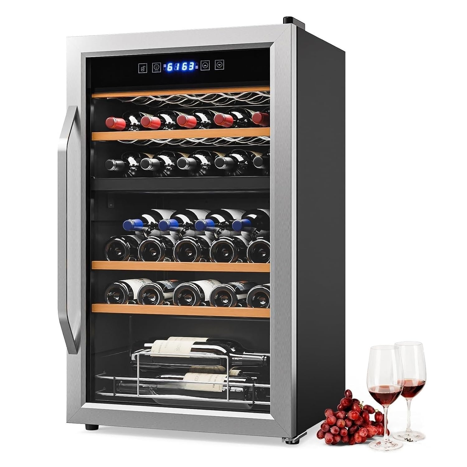 Wine Beer Dual Zone - 33-Flaschen-Dual-Zone-Weinkühler, 41-64 ° Freistehender Kühlschrank mit