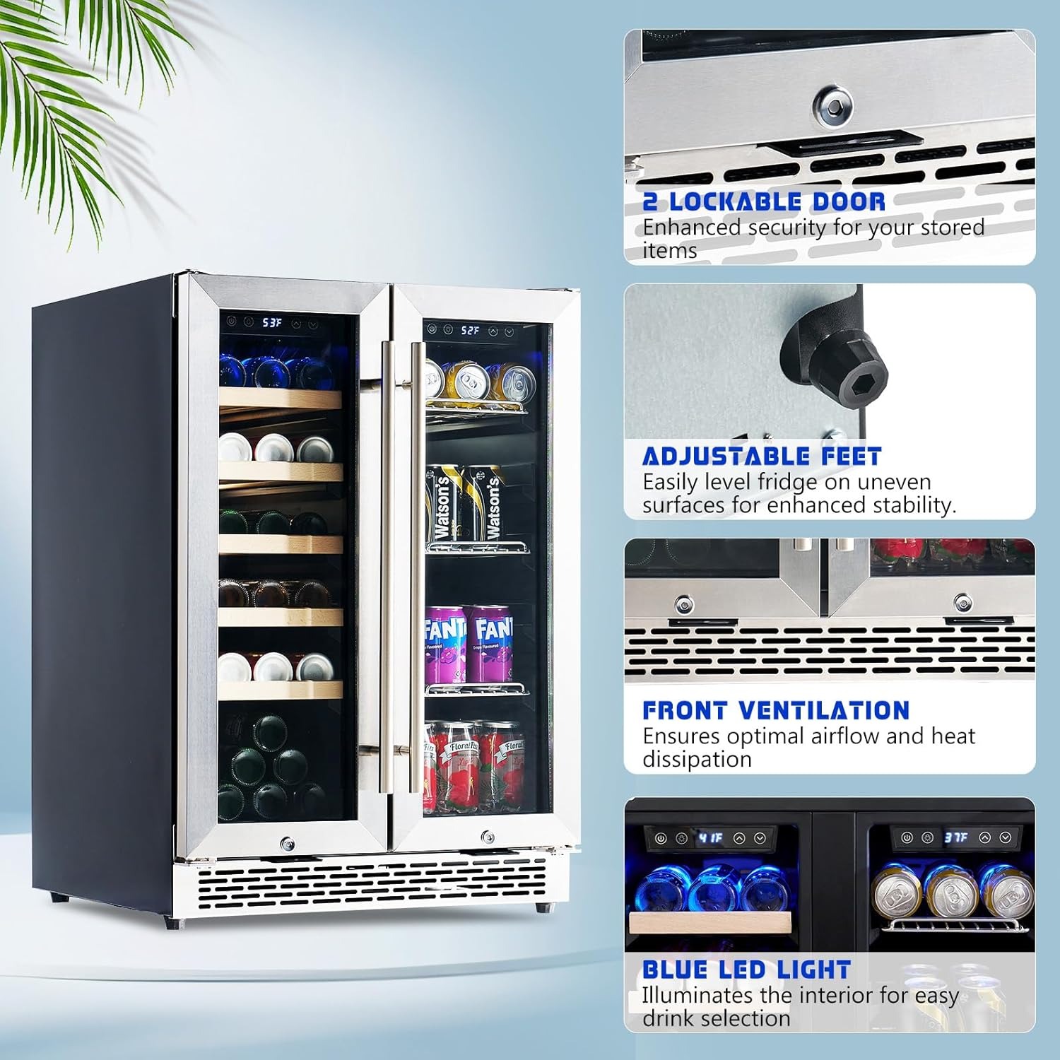 Wine Beer Dual Zone - 24-Zoll Dual-Zonen Getränkekühler, Glastür, Freistehend &