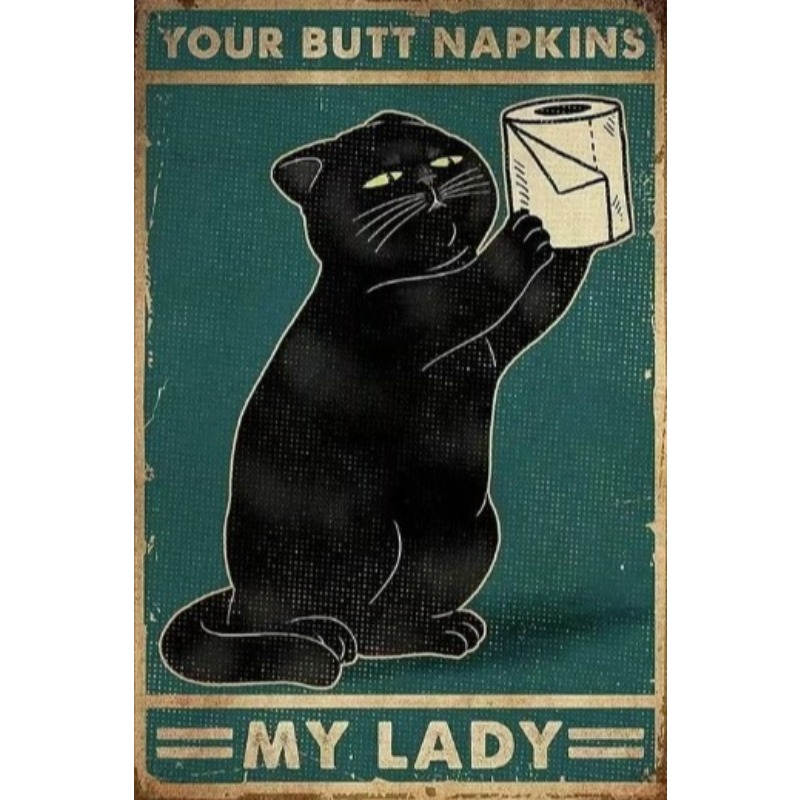 Wine Tag Label - Schwarz Lustige Katze Metall Zeichen Vintage